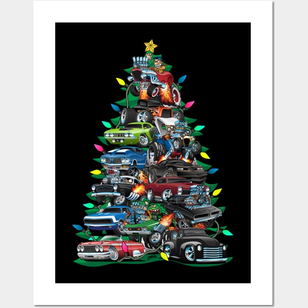 Car Madness Christmas Tree! Classic Muscle Cars and Hot Rods Wall Art by hobrath